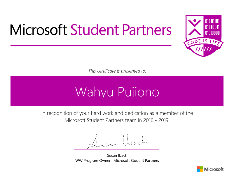 Microsoft Student Partner 2016 – 2019