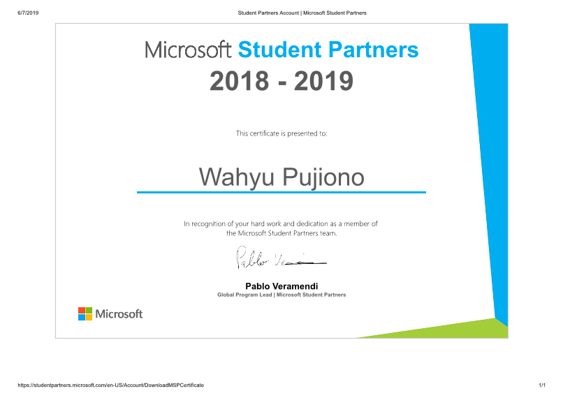 Microsoft Student Partner 2018 – 2019